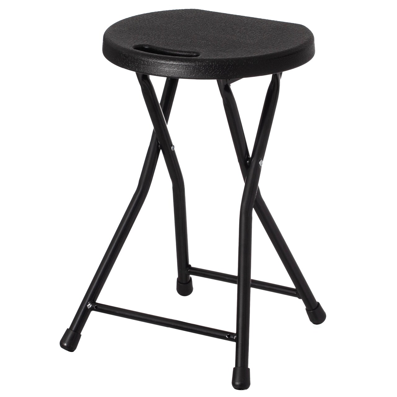 Basicwise 18-inch Portable Folding Stool with Handle Compact Chair with Non-Slip Feet and Metal Frame Legs for Indoor & Outdoor Use Ideal for Dorm Kitchen Vanity Game Room Garden Porch & Home Bar